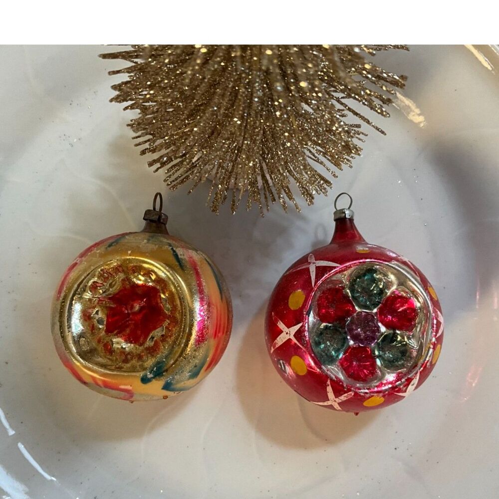 Vintage 1950s Glass Indent Reflector Christmas Ornaments – Set of 2